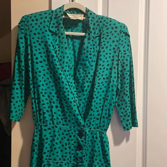 *Final Price* Jackie Taub Vintage Green Polka Dot Size 4 Dress OOAK - Picture 2 of 5
